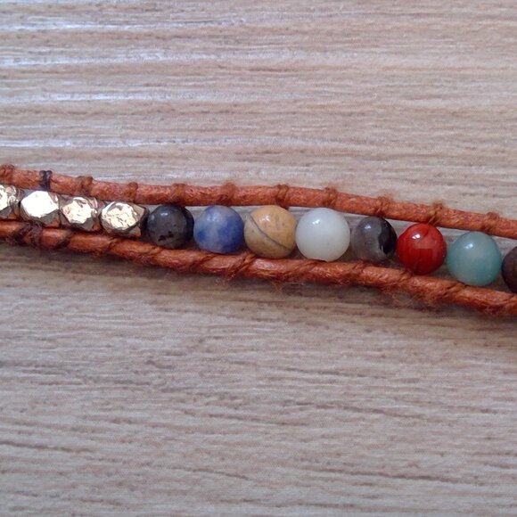 Gorgeous Turquoise Colour Stone and Leather Beaded Necklace - Picture 10 of 11